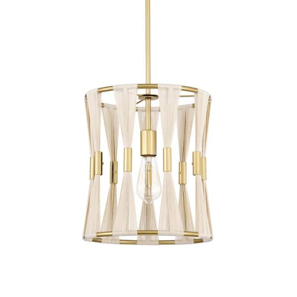 Warehouse of Tiffany Amara 12 in. 1-Light Indoor Brass Finish Shaded Pendant Light with Light Kit