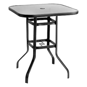 Square Metal 31.5 in. x 31.5 in. x 36.2 in. Outdoor Dining Table Bistro Table with 1.57 in. Dia. Umbrella Hole