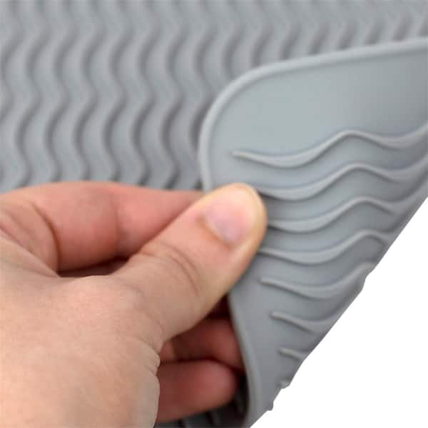 Large Ridged Plastic Non-Skid Dish Drying Mat, Grey, KITCHEN ORGANIZATION