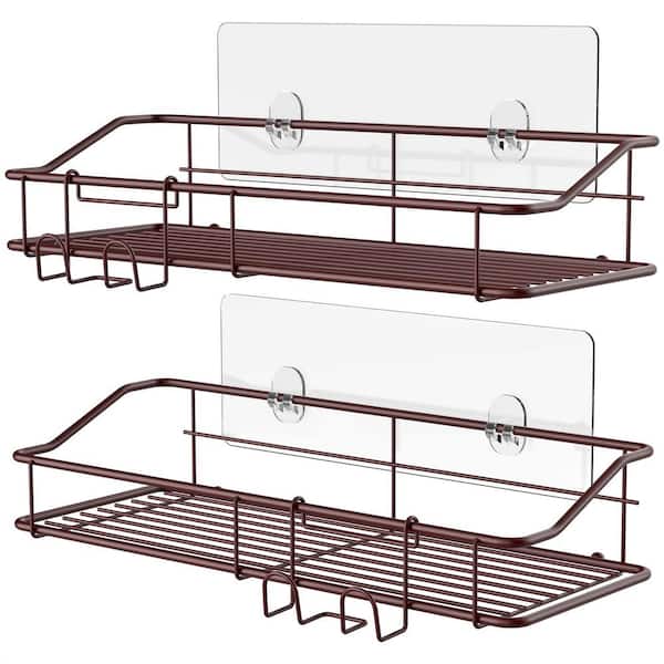 Cubilan Wall Mount Adhesive Stainless Steel Shower Caddy Shelf with Hooks in Bronze, 2-Pack