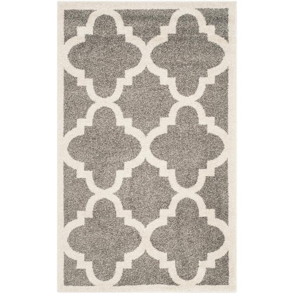 SAFAVIEH Amherst Dark Gray/Beige Doormat 3 ft. x 4 ft. Border Trellis Area Rug