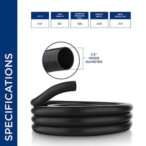 Alpine Corporation - 1/2 in. x 50 ft. Schedule 40 Black PVC Ultra Flexible Hose for Koi Ponds, Irrigation, Water Gardens and More