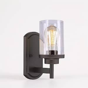 3.9 in. 1-Light Black Hardwired Indoor Wall Sconce with Seeded Glass Shade