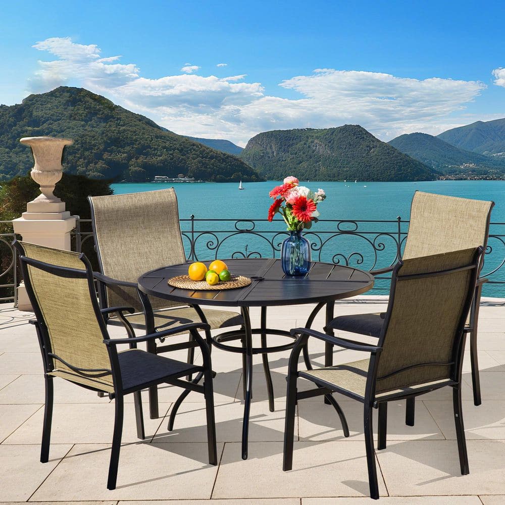 5-Piece Outdoor Dining Set Patio Table with Umbrella Hole and 4 Textilene Fabric Chairs price history on PriceWatchPro
