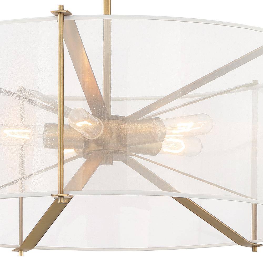 Daybreak Old Satin Brass 26" Drum Pendant with Organza Shade