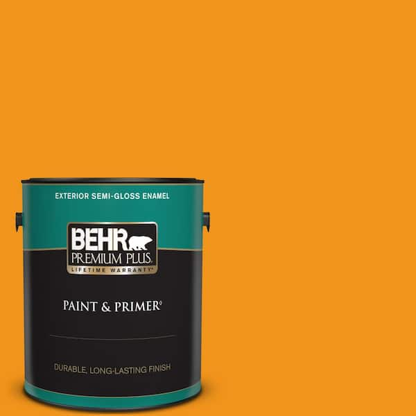 BEHR PREMIUM PLUS 1 gal. #290B-7 Yam Semi-Gloss Enamel Exterior Paint & Primer