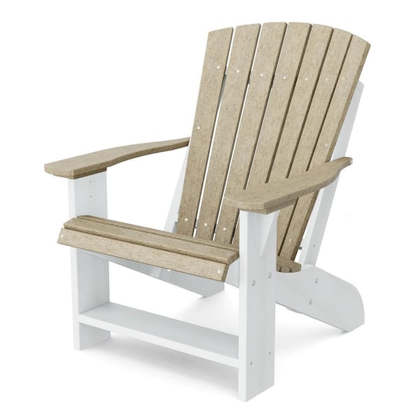 Heritage Weathered Wood and White Plastic Outdoor Adirondack Chair