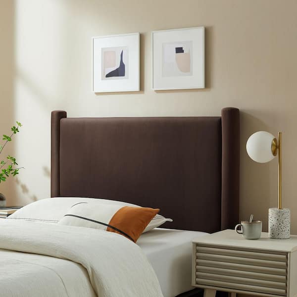 MODWAY Rael Twin Upholstered Headboard with Pillars in Chocolate Brown