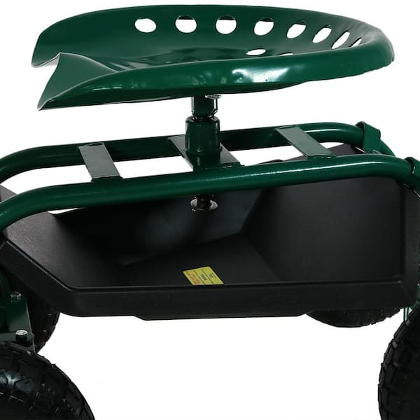 Sunnydaze Green Steel Rolling Garden Cart with Extendable Steering