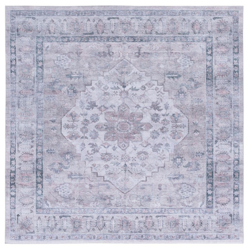 SAFAVIEH Tucson Gray/Light Fuchsia 6 ft. x 6 ft. Machine Washable Aztec ...
