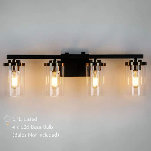 Zevni 27 in. 4-Light Black Vanity Light for Bathroom Modern