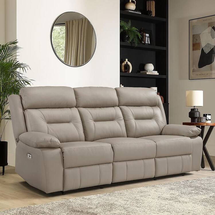 Lazzara Emillia 87 in. W Pillow Arm Leather Rectangle Power Double Reclining Sofa in Latte