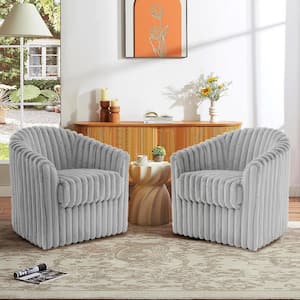 Gray Faux Rabbit Fur Polyester 360° Swivel Barrel Arm Chair With Metal Base (Set of 2)