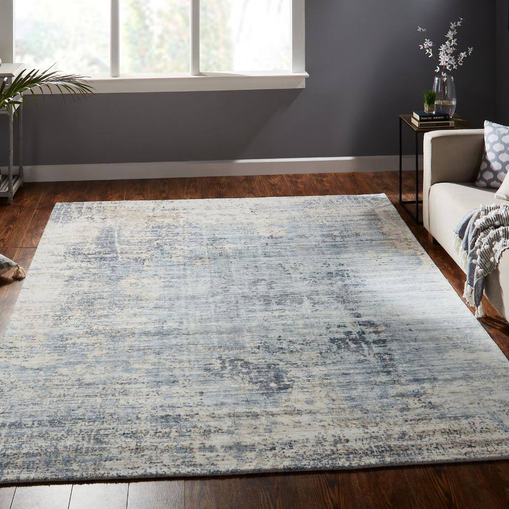 Handmade Blue Abstract High Pile Viscose Area Rug