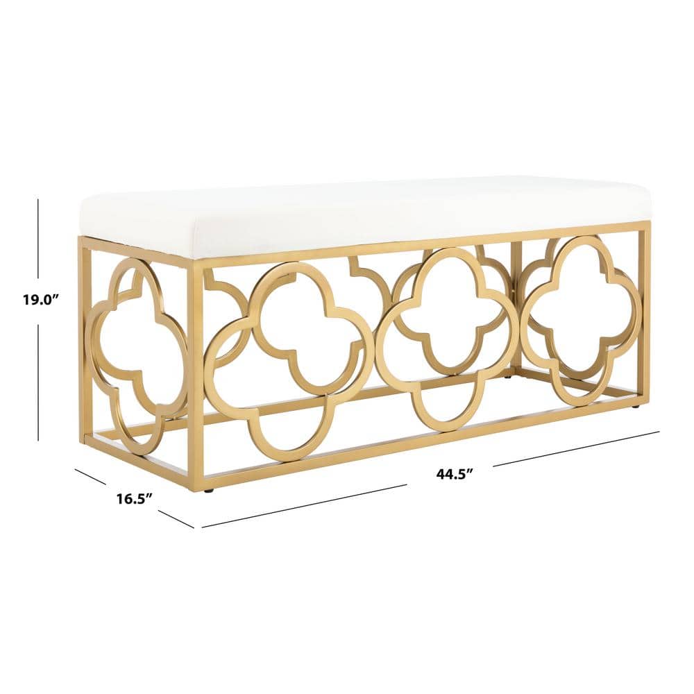 Elegant Gold and White Quatrefoil Storage Bench