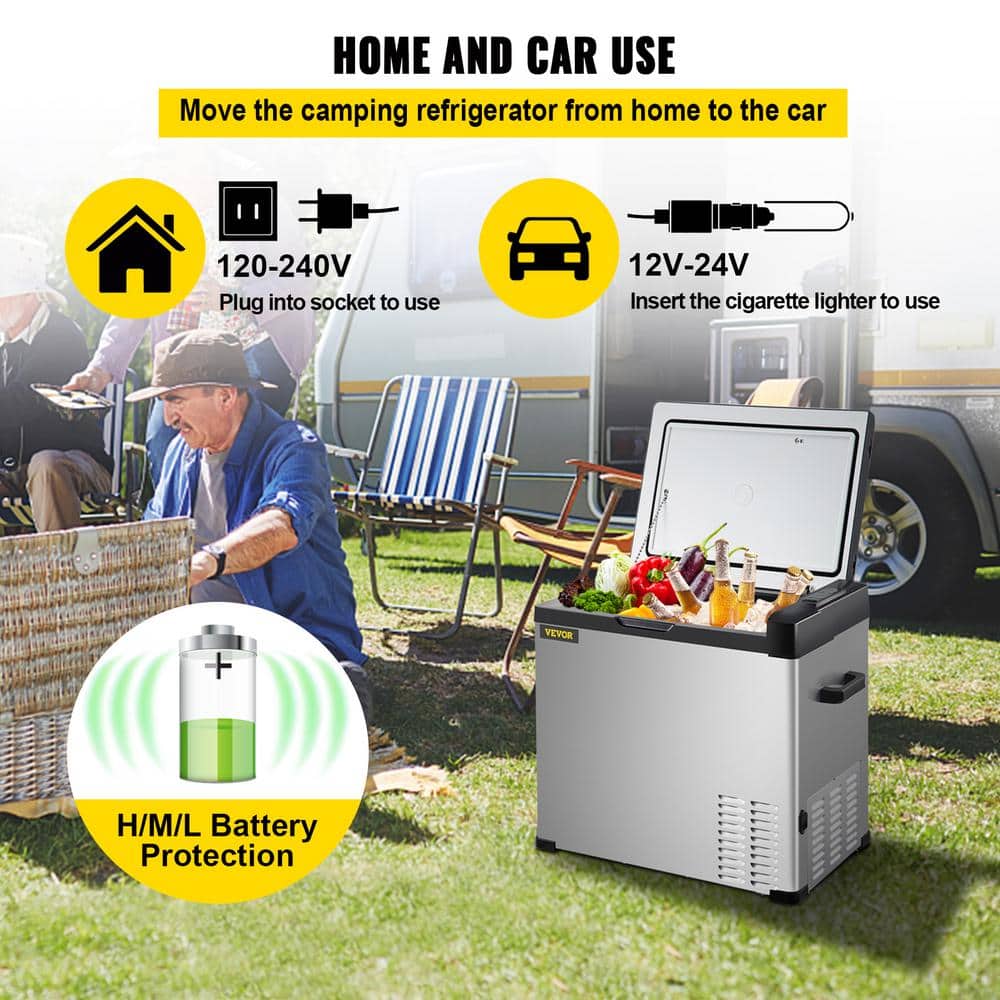 VEVOR 53 Qt Black and Silver Portable Car Refrigerator with App Control