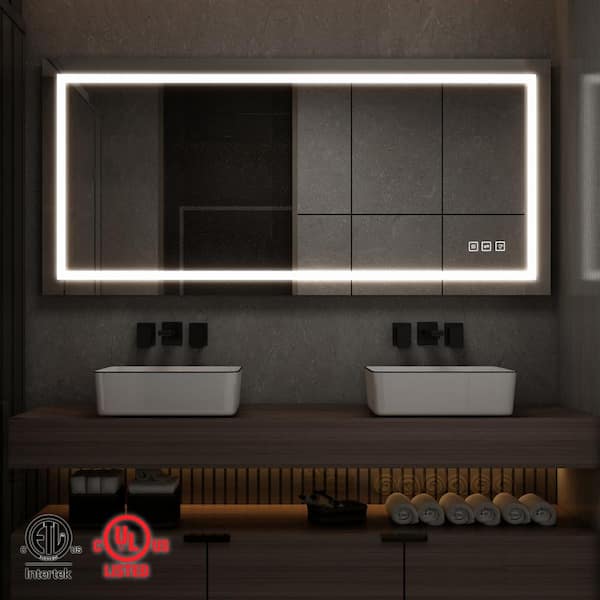 Classic 55 in. W x 30 in. H Rectangular Frameless Anti-Fog LED Light Wall Bathroom Vanity Mirror Front Light