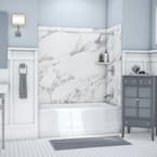 Elite 32 in. x 60 in. x 60 in. 9-Piece Easy Up Adhesive Tub Surround in Calacatta White