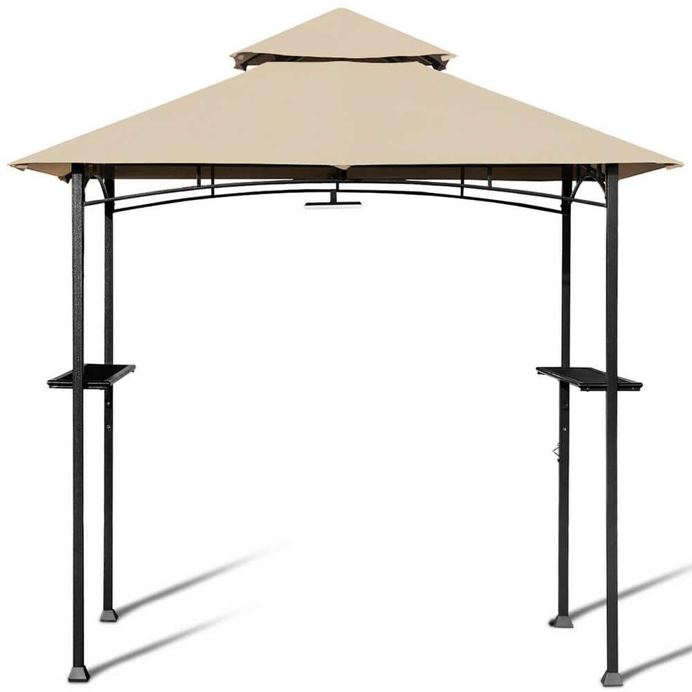 Costway 8 ft. x 5 ft. Outdoor Patio Barbecue Grill Gazebo with LED ...