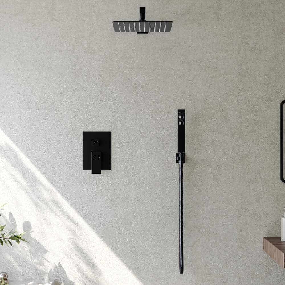 Matte Black 10-Inch Rainfall Shower System with Handheld Spray