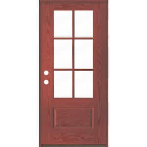 UINTAH Farmhouse 36 in. x 80 in. 6-Lite Right-Hand/Inswing Clear Glass Redwood Stain Fiberglass Prehung Front Door