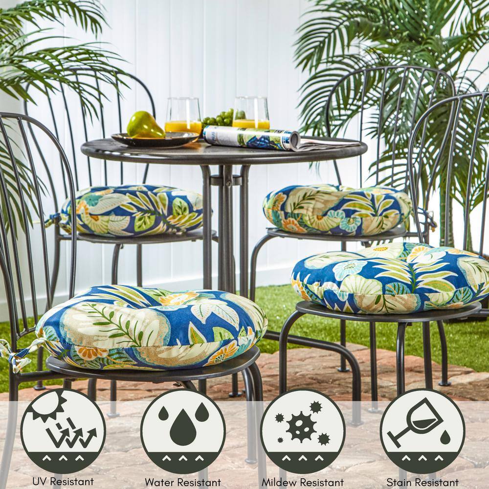 Marlow Blue Floral Round Outdoor Bistro Seat Cushions, Set of 2