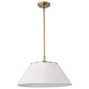 Dover 60-Watt 3-Light White and Vintage Brass Shaded Pendant Light with White Metal Shade and No Bulbs Included