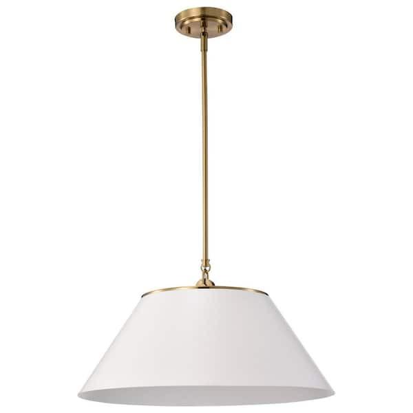 SATCO Dover 60-Watt 3-Light White and Vintage Brass Shaded Pendant Light with White Metal Shade and No Bulbs Included