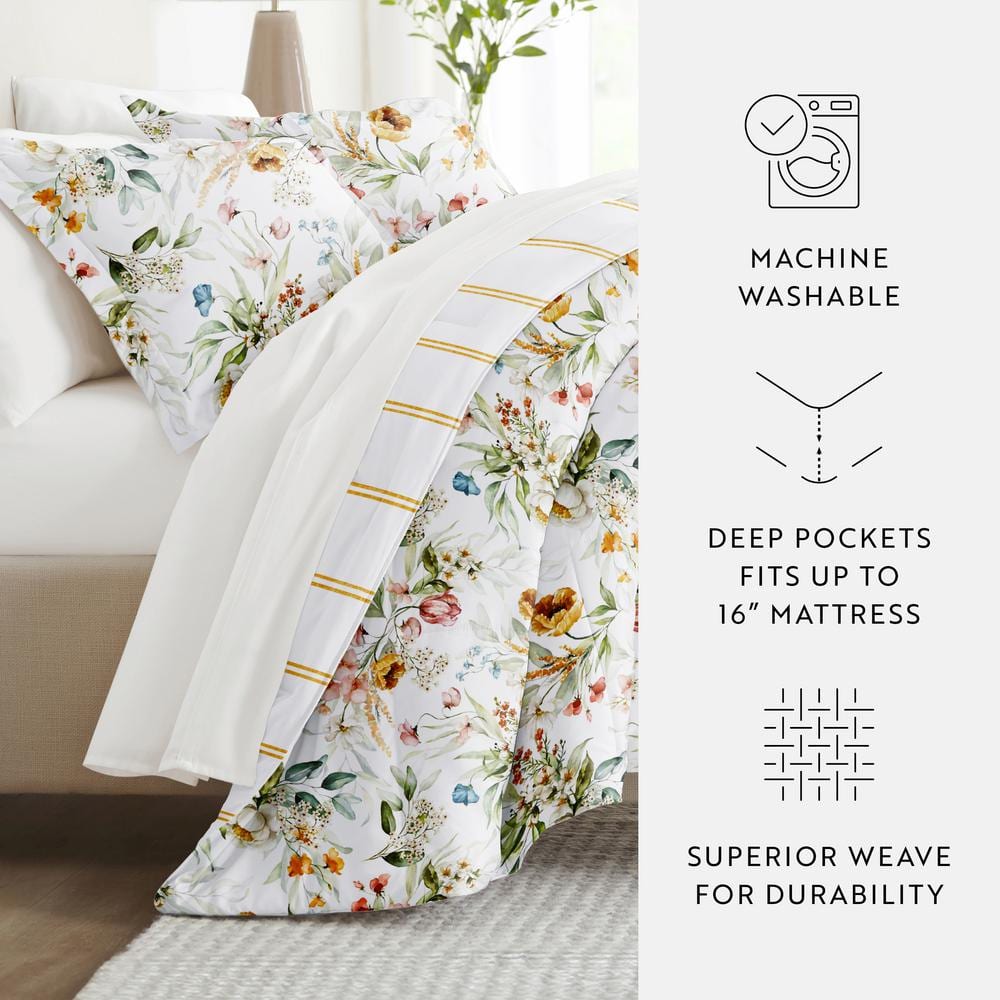 California King Floral Clay Microfiber Reversible Bedding Set