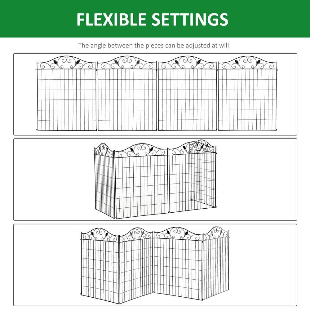 Elegant Black Metal Garden Fence Panels, 4 Pack, 44 x 36-Inch