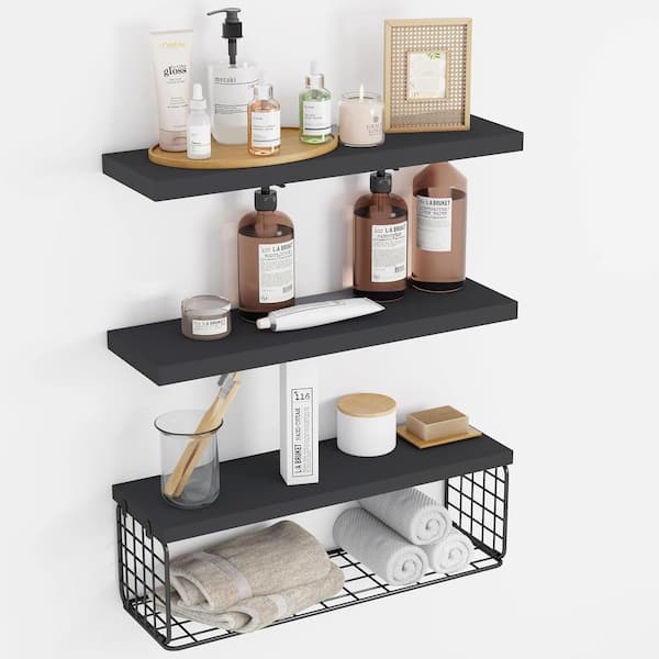 Cubilan 15.8 in. W x 5.9 in. D Black Composite Decorative Wall Shelf, Bathroom Floating Shelves Over Toilet