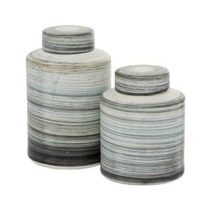 Gray Ceramic Striped Decorative Jars (Set of 2)