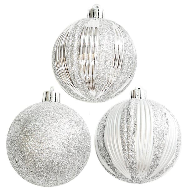 Home Accents Holiday 2.7 in. Silver Shatter-Resistant Christmas Ornament (12-Pack)