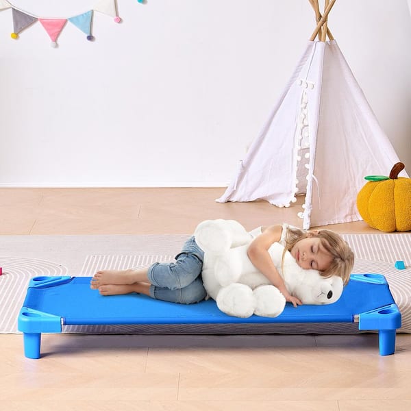 52 in. L x 23 in. W Stackable Kiddie Cot, Portable Toddler Nap Cots, Preschool Classroom Daycare Beds, Blue (4-Pack)
