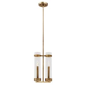 Milan Collection 2-Light Vintage Gold Pendant with Clear Glass