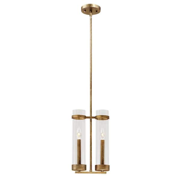 Millennium Lighting Milan Collection 2-Light Vintage Gold Pendant with Clear Glass