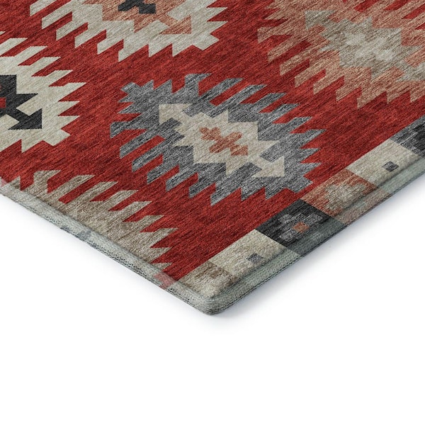 Mayfield Premium Machine Washable Abstract AMF983 Red 2 ft. 3 in. x 7 ft. 6 in. Runner Rug