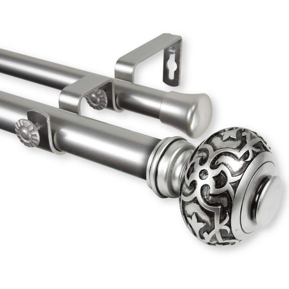 Rod Desyne Maple 66 in. - 120 in. Adjustable 1 in. Dia Double Curtain Rod in Satin Nickel