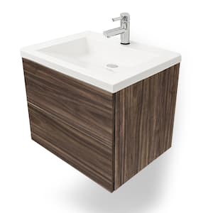 Air Wall Mount 25 in. W x 19 in. D x 20 in. H Single Sink Floating Bath Vanity in Walnut with White Cultured Marble Top