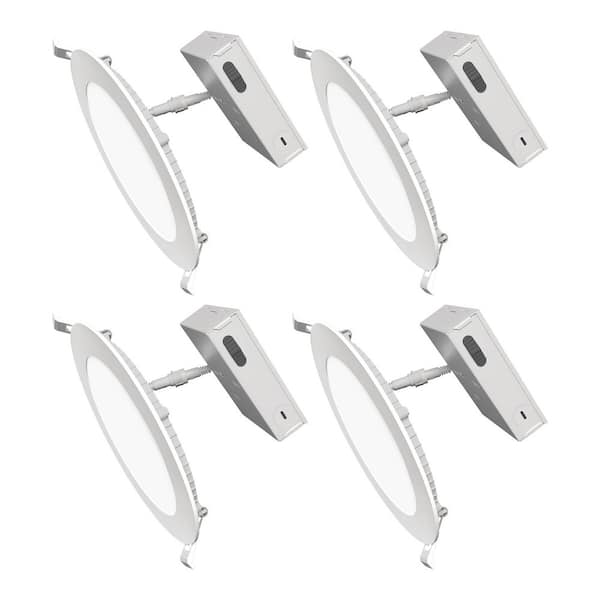 6 in. 850 Lumens Selectable CCT White Dimmable Integrated LED Canless Recessed Light Trim Kit W/ Battery Backup (4-Pack)
