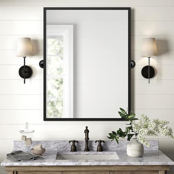 Dovelina 38 in. H x 26 in. W Modern Rectangle Metal Framed Pivoted Wall Vanity Mirror
