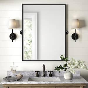 38 in. H x 26 in. W Modern Rectangle Metal Framed Pivoted Wall Vanity Mirror