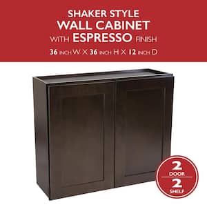 Brookings Plywood Ready to Assemble Shaker 36x36x12 in. 2-Door Wall Kitchen Cabinet in Espresso