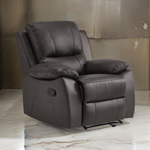 Benjara Soft Brown Faux Leather Manual Recliner with Solid Wood