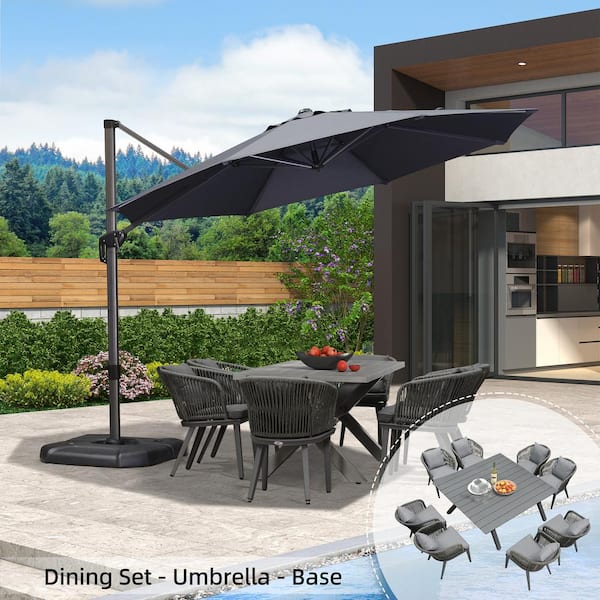 PURPLE LEAF 11-Piece Aluminum 8-Person Square Outdoor Dining Set with Cushions, Base and Umbrella