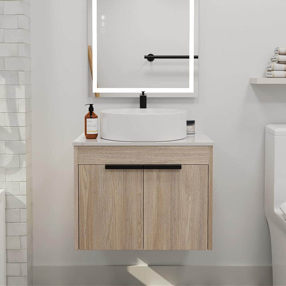 24 in. W x 19 in. D x 24 in. H Floating Bath Vanity in White Oak with Porcelain Vanity Top in White with Single Sink price history on PriceWatchPro