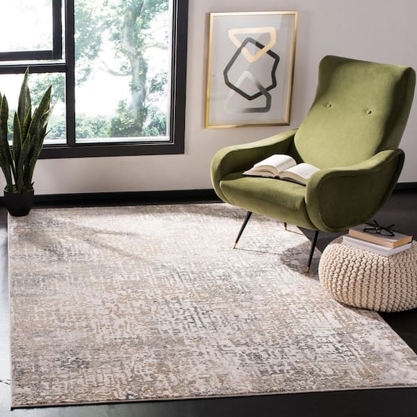 Vogue 5 ft. x 5 ft. Beige/Gray Distressed High-Low Square Area Rug