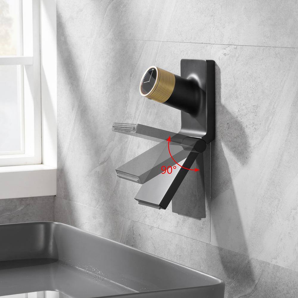 Black and Gold Brass Wall Mount Bathroom Faucet with Foldable Spout