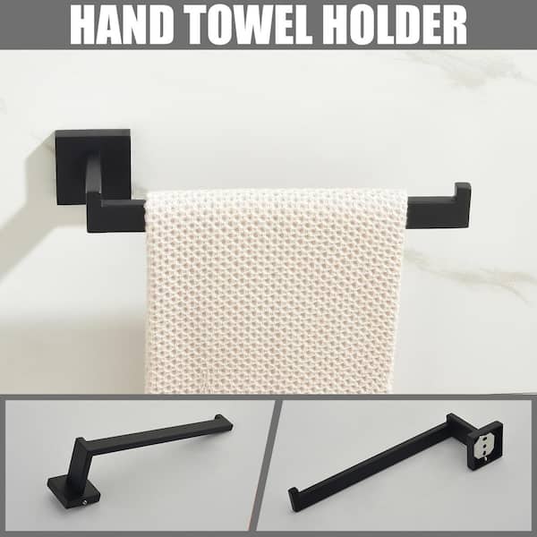 Bathroom Hardware 5-Piece Bath Hardware Set with Towel Bar, Robe Hook, Toilet Paper Holder in Black
