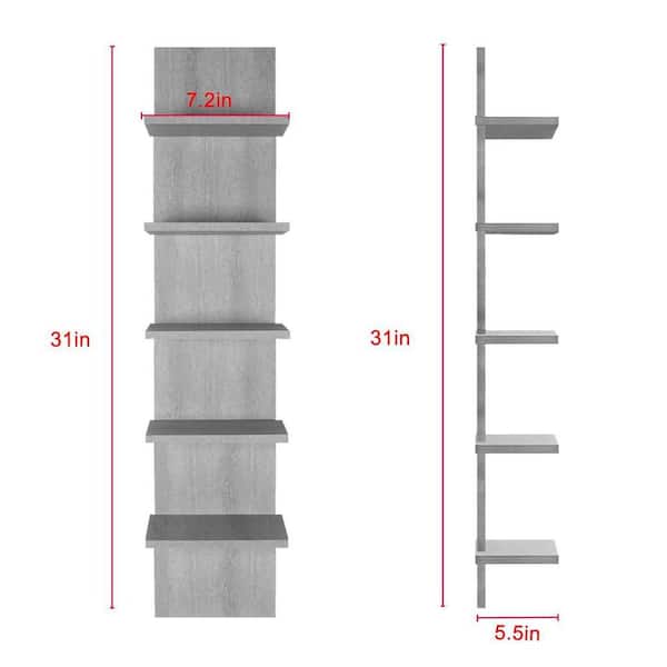 7.2 in W x 5.5 in D Gray 5 Tier Decorative Wall Shelf Storage